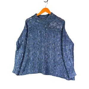 Free People Pullover Loose‎ Open Knit Light Navy Blue Sweater Womens XS EUC